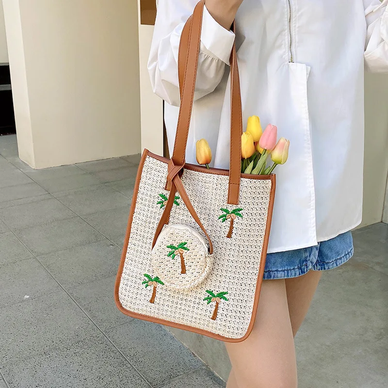 2pc Coconut Palm Embroidery Straw Shoulder Bags Woven Large Capacity Beach Bag Travel Vacation Shopping Totes Handbag Bolsas
2pc Coconut Palm Embroidery Straw Shoulder Bags Woven Large Capacity Beach Bag Travel Vacation Shopping Totes Handbag Bolsas