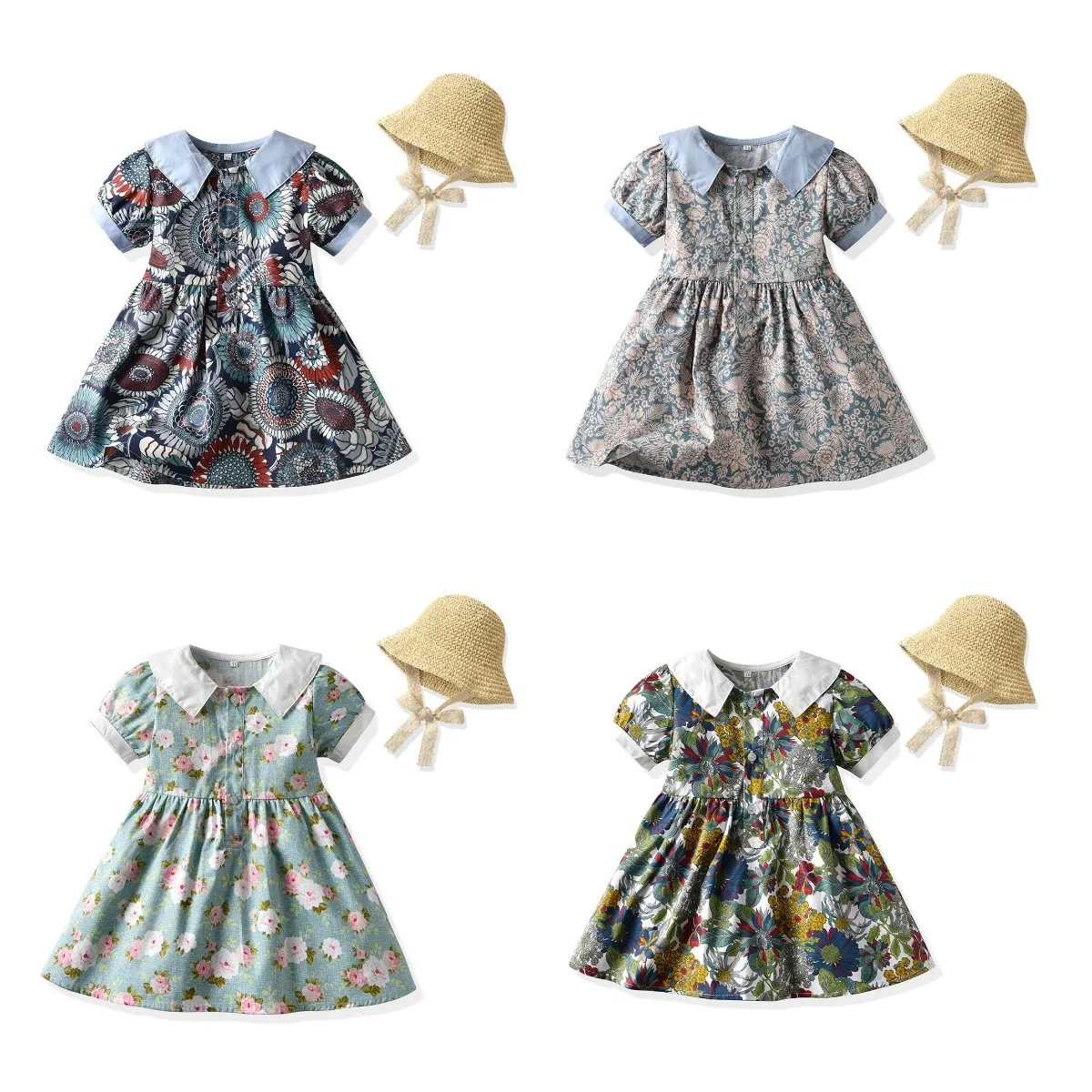 Kids Boutique Clothes Girls' Dress Pastoral Style Floral Cotton Straw Hat Vintage Lapel Princess Dress Dress for Young Girls
Kids Boutique Clothes Girls' Dress Pastoral Style Floral Cotton Straw Hat Vintage Lapel Princess Dress Dress for Young Girls