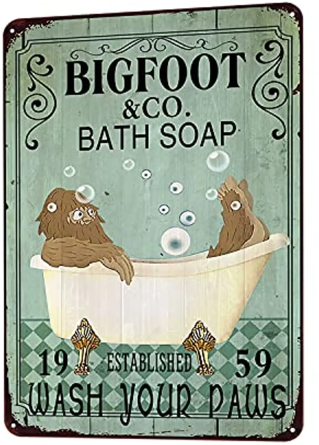 Bigfoot & Co. Bath Soap Tin Sign Wash Your Paws Metal Sign Vintage Bar Home Bathroom Wall Decoration Bigfoot Sign 12x8 Inch
Bigfoot & Co. Bath Soap Tin Sign Wash Your Paws Metal Sign Vintage Bar Home Bathroom Wall Decoration Bigfoot Sign 12x8 Inch
