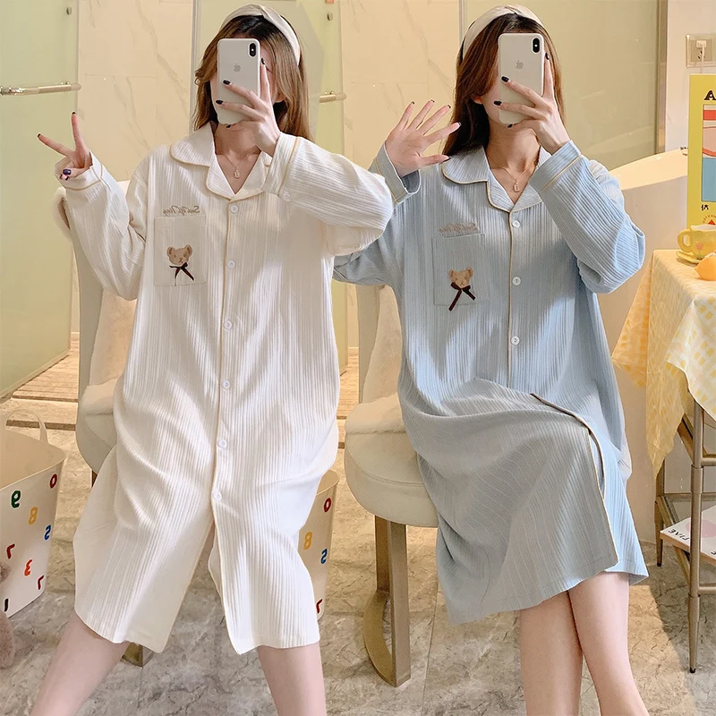 2023 Spring Autumn Long Sleeve Cotton Nightgowns for Women Loose Cardigan Sleepwear Night Dress Nightdress Homewear Home Nighty
2023 Spring Autumn Long Sleeve Cotton Nightgowns for Women Loose Cardigan Sleepwear Night Dress Nightdress Homewear Home Nighty