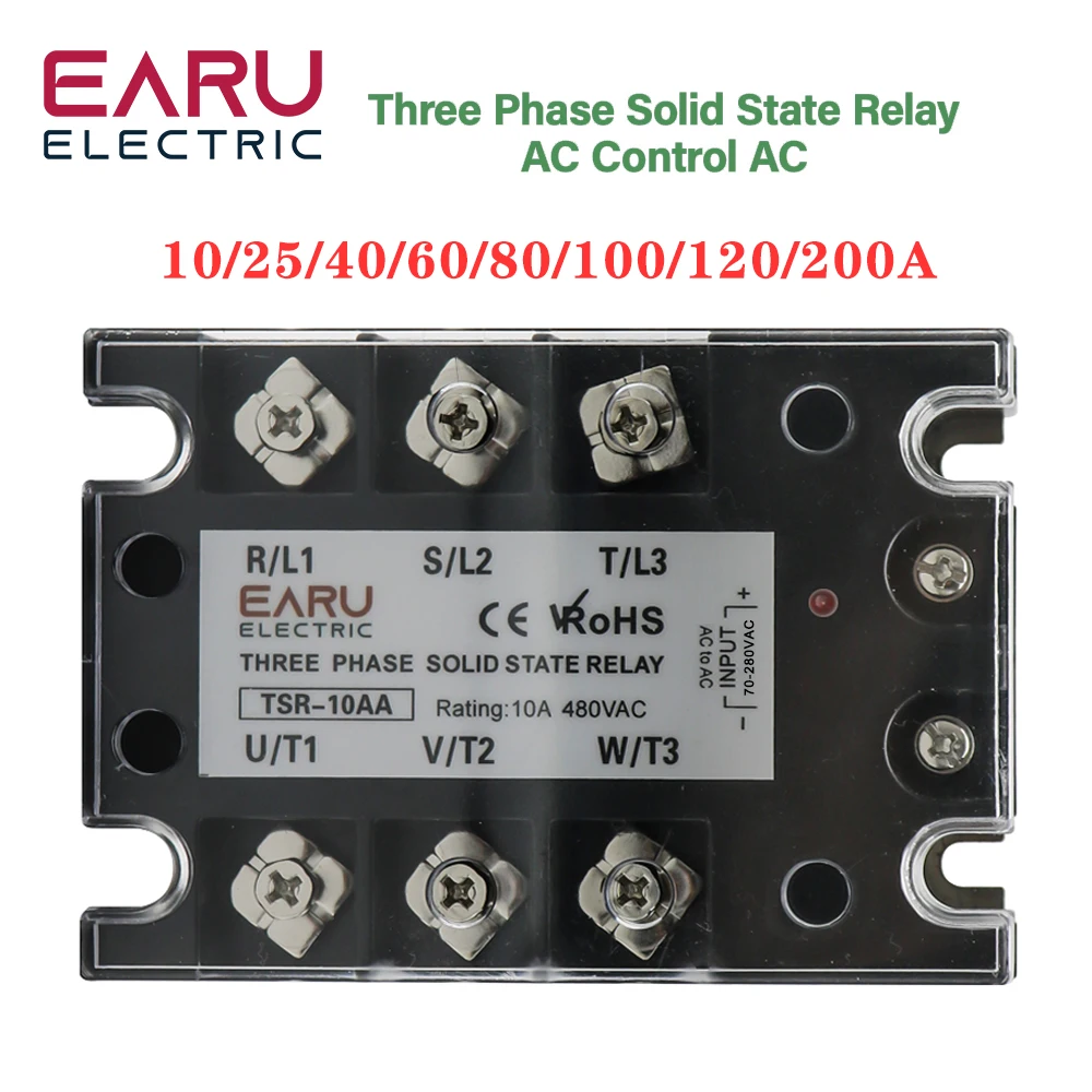 

TSR SSR-10AA 25A 40A 60A 80A Three Phase SSR Solid State Relay AC Control AC 480V 70-280V Input Aluminum Radiator Heat Sink
