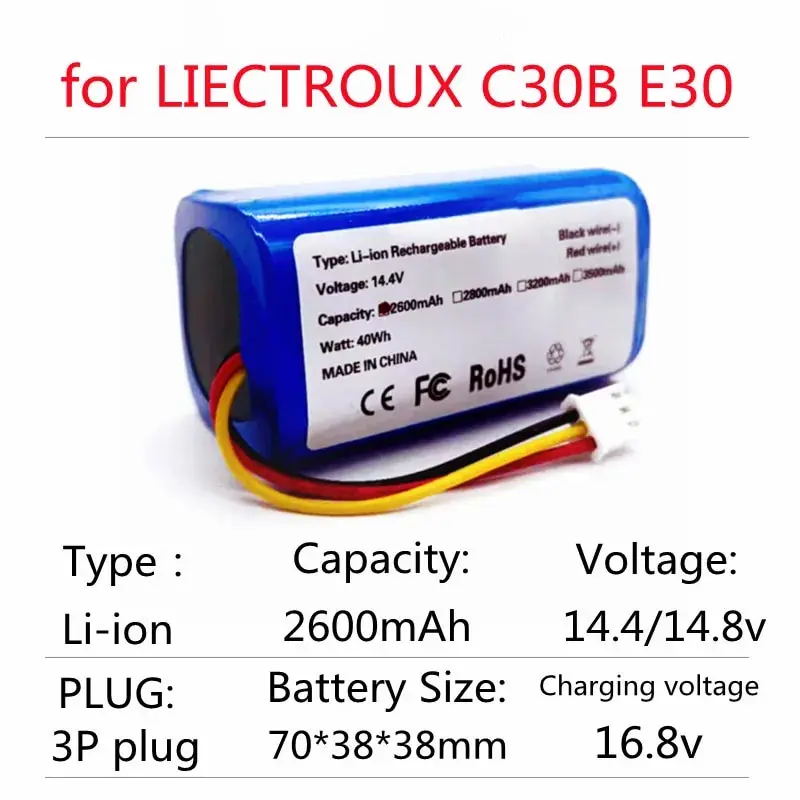 100% New 14.4v 2600mAh Original Battery for LIECTROUX C30B E30 Robot Vacuum Cleaner, 18650 Lithium Cell,Cleaning Tool Part
100% New 14.4v 2600mAh Original Battery for LIECTROUX C30B E30 Robot Vacuum Cleaner, 18650 Lithium Cell,Cleaning Tool Part