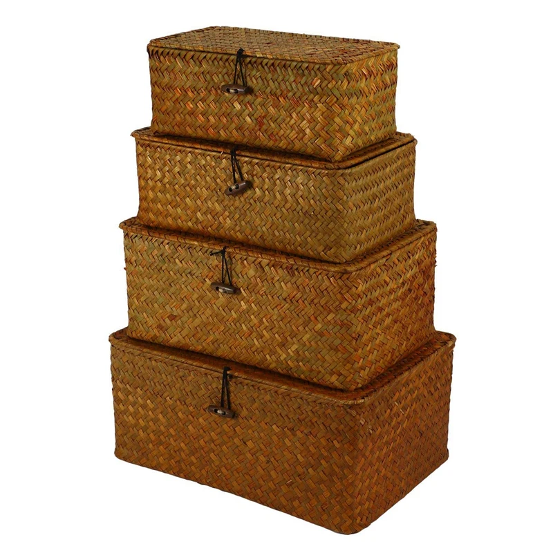 Seagrass Storage Baskets With Lids, Woven Rectangular Basket Bins, Wicker Storage Organizer For Shelf, Set Of 8
Seagrass Storage Baskets With Lids, Woven Rectangular Basket Bins, Wicker Storage Organizer For Shelf, Set Of 8