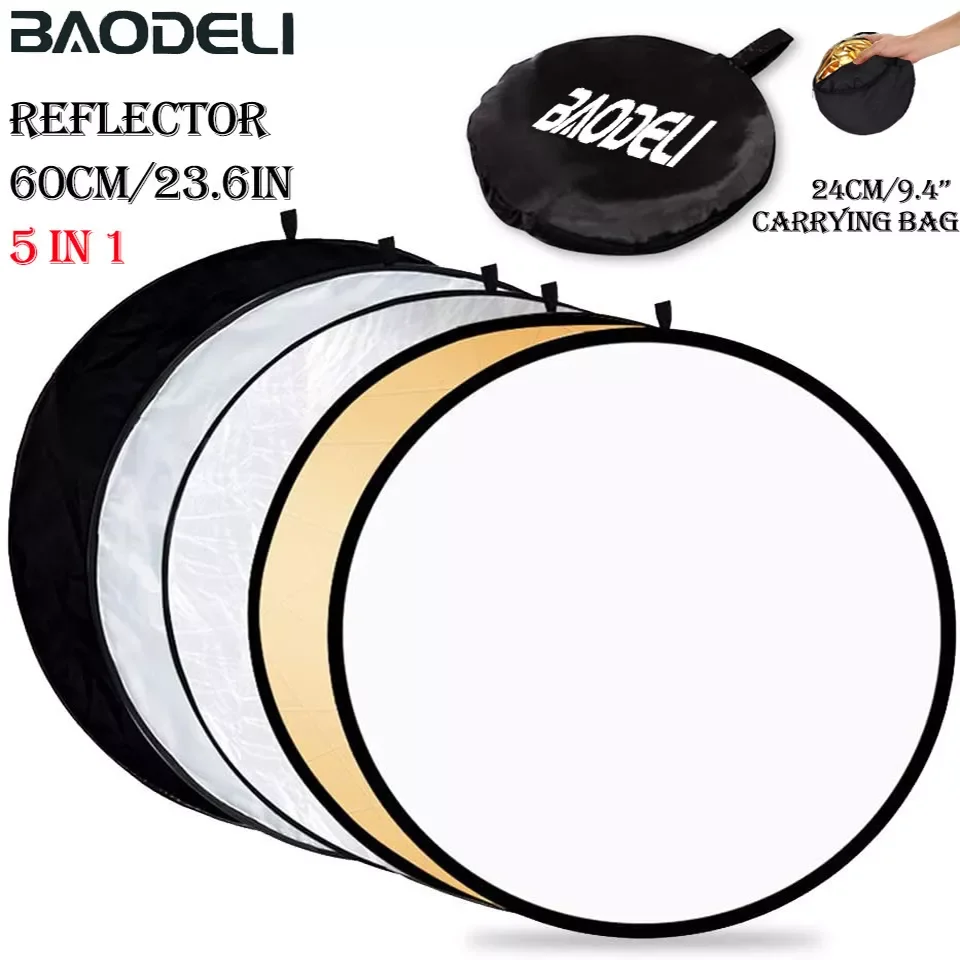 24" 60cm 5in1 Reflector Photography Collapsible Portable Light Diffuser Round Reflector For Photo Multi Color Silvery Black
24" 60cm 5in1 Reflector Photography Collapsible Portable Light Diffuser Round Reflector For Photo Multi Color Silvery Black