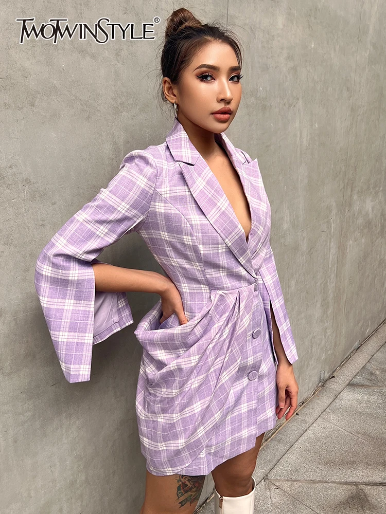 TWOTWINSTYLE Vintage Slim Dress For Women Notched Collar Long Sleeve High Waist Plaid Colorblock Elegant Mini Dresses Female New
TWOTWINSTYLE Vintage Slim Dress For Women Notched Collar Long Sleeve High Waist Plaid Colorblock Elegant Mini Dresses Female New