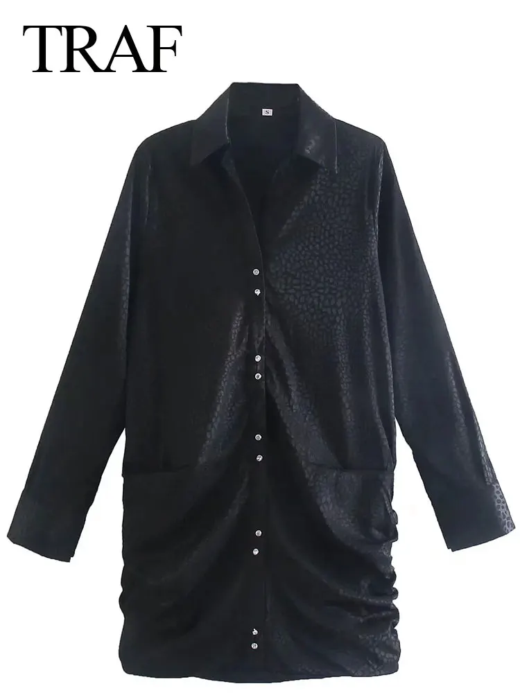 TRAF Temperament Women's Short Dress Black Single Breasted Long Sleeve Slim Fashion Draped Pleated Chic Commuter Clothes Lady
TRAF Temperament Women's Short Dress Black Single Breasted Long Sleeve Slim Fashion Draped Pleated Chic Commuter Clothes Lady