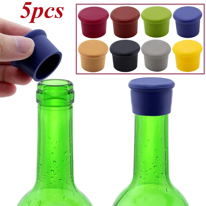 

5Pcs Silicone Wine Stopper Leak Free Wine Bottle Cap Fresh Keeping Sealers Beer Beverage Champagne Closures For Bar Accessories