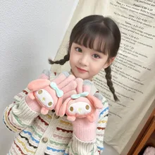 Anime Sanrios Kids Gloves Kawaii My Melody Knitted Gloves Winter Girls Boy Pochacco Stuffed Five Finger Adult Student Gloves
