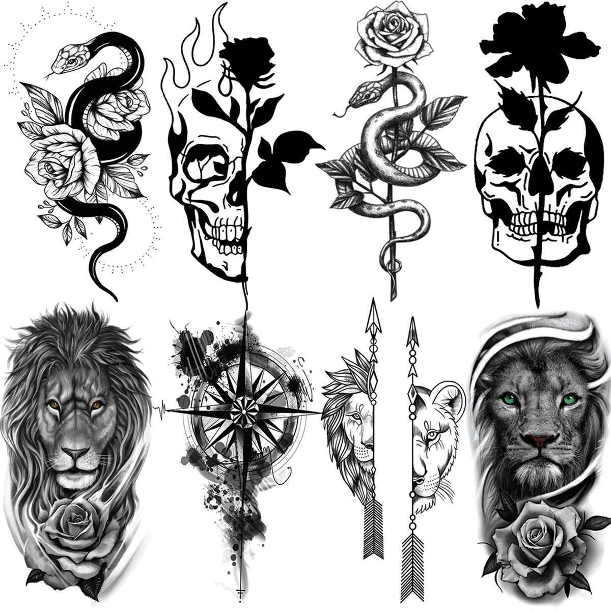 Bluck Skull Rose Flower Snake Temporary Tattoos For Women Adult Lion Leopard Arrow Compass Fake Tattoo Body Art Painting Tatoos
Bluck Skull Rose Flower Snake Temporary Tattoos For Women Adult Lion Leopard Arrow Compass Fake Tattoo Body Art Painting Tatoos