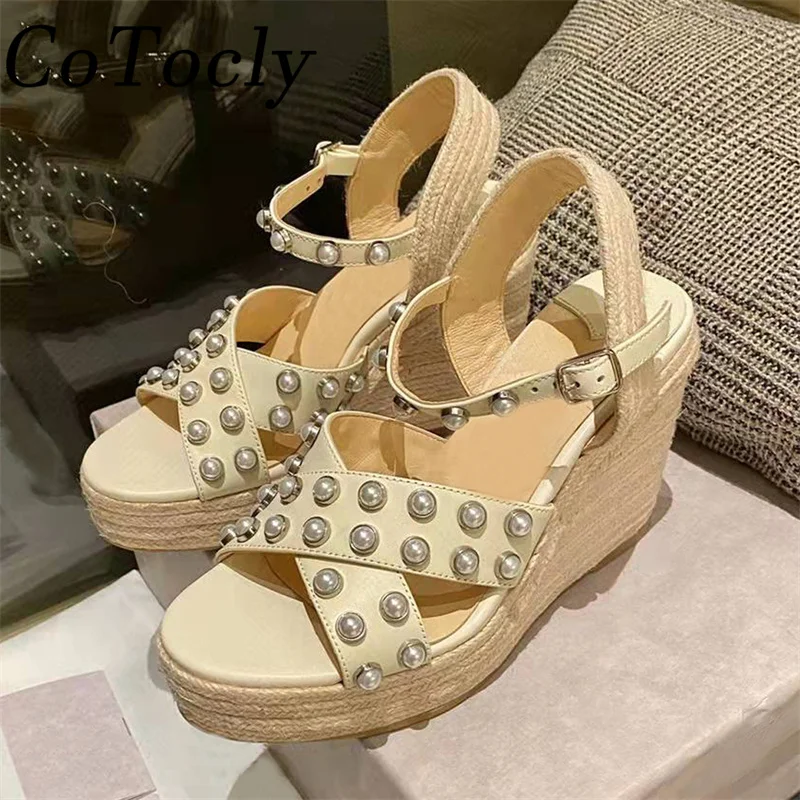 Summer Wedge Heels Sandals Women Pearl Cross Strap Sandalias Cane Braided Street Modern Shoes Woman Platform Sandals For Women
Summer Wedge Heels Sandals Women Pearl Cross Strap Sandalias Cane Braided Street Modern Shoes Woman Platform Sandals For Women