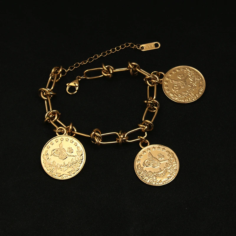 New Style Ladies Bracelet Stainless Steel Gold Plated Bracelet Kurdistan Coin Pendant Wedding Jewelry Non-Fade Bracelet Women
New Style Ladies Bracelet Stainless Steel Gold Plated Bracelet Kurdistan Coin Pendant Wedding Jewelry Non-Fade Bracelet Women