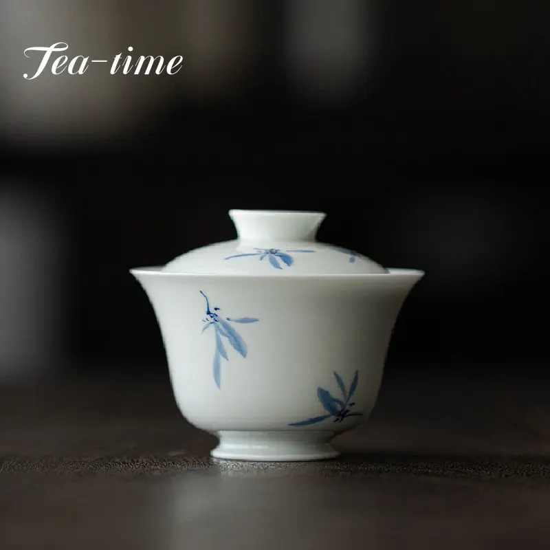 

110ml White Porcelain Gaiwan Hand-painted Orchid Ercai Tea Tureen Kung Fu Tea Set Single Tea Bowl Anti-scalding Ceramic Tea Cup