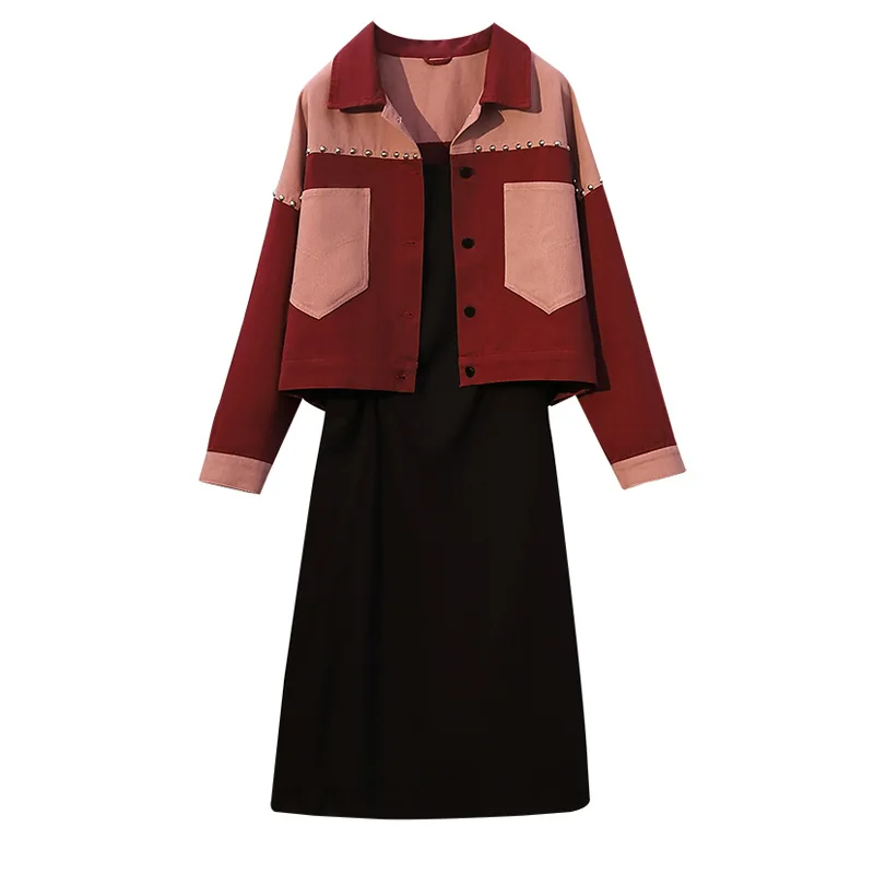 Женский комплект из двух предметов, элегантная джинсовая куртка и платье миди на бретельках с бисером, большой размер 4XL, весенняя одежда 
Женский комплект из двух предметов, элегантная джинсовая куртка и платье миди на бретельках с бисером, большой размер 4XL, весенняя одежда