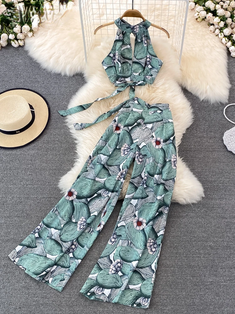 Women Halterneck Cropped Off-the-shoulder Printed Top High Waist Long Pants New Two Piece Set Fashion Summer 2022
Women Halterneck Cropped Off-the-shoulder Printed Top High Waist Long Pants New Two Piece Set Fashion Summer 2022