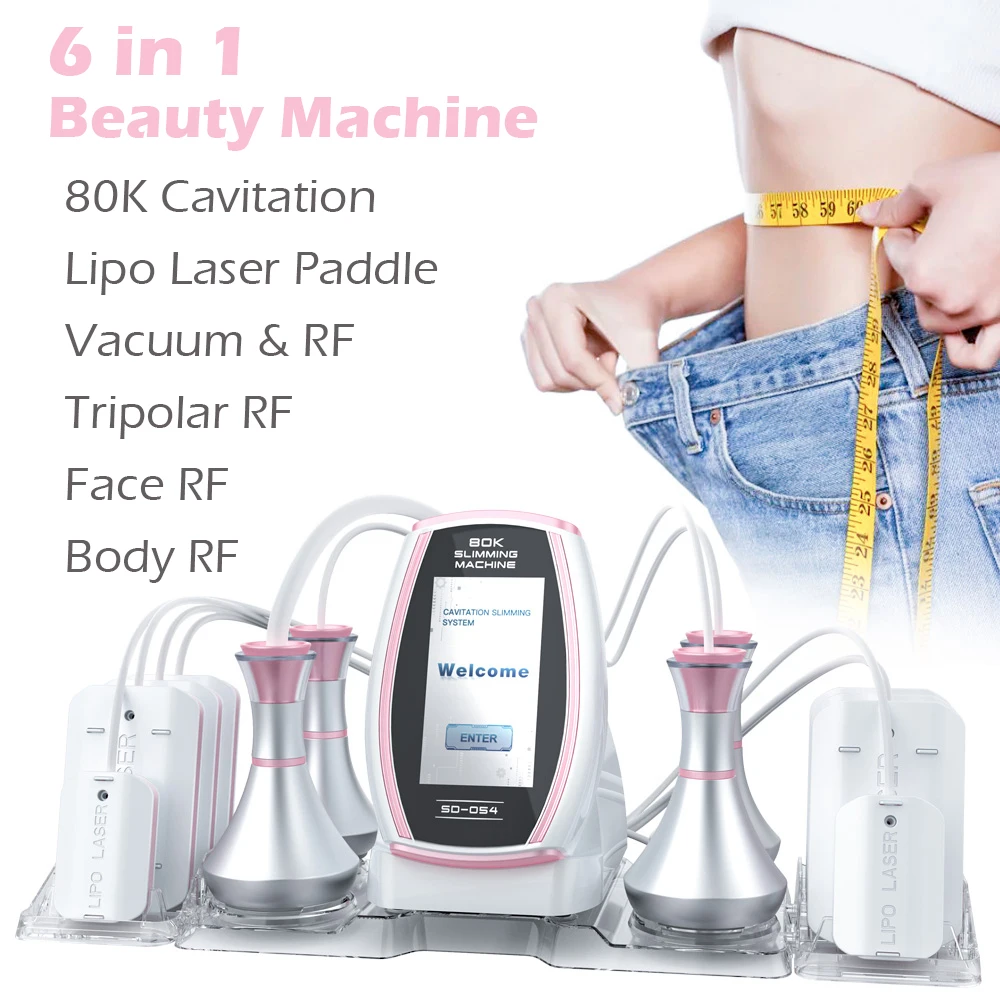 New 6 in 1 Body Slimming Machine 80KHz Cavitation Ultrasonic Massage Lipo Laser Fat Reduce Vacuum RF Radio Frequency Skin Lift
New 6 in 1 Body Slimming Machine 80KHz Cavitation Ultrasonic Massage Lipo Laser Fat Reduce Vacuum RF Radio Frequency Skin Lift
