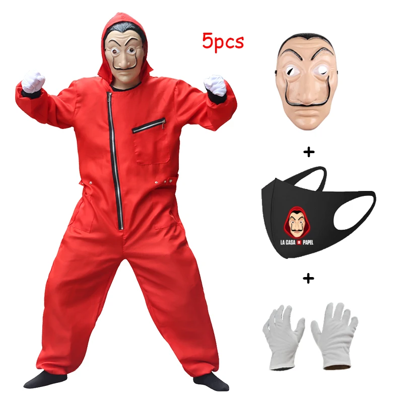 Halloween Cosplay The House of Paper Attached Face Mask Salvador Dali Money Heist Costumes Movie Party 5pcs
Halloween Cosplay The House of Paper Attached Face Mask Salvador Dali Money Heist Costumes Movie Party 5pcs