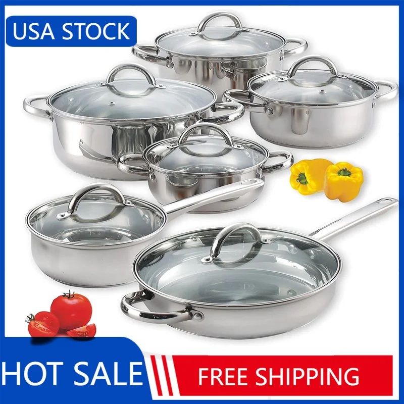 Cook N Home Kitchen Cookware Sets, 12-Piece Basic Stainless Steel Pots and Pans, Silver
Cook N Home Kitchen Cookware Sets, 12-Piece Basic Stainless Steel Pots and Pans, Silver