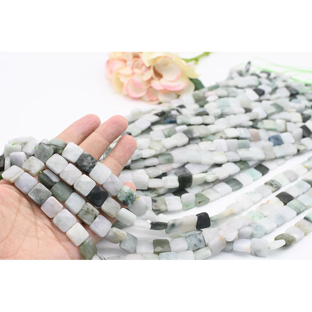 

12X12mm Natural Faceted Jade Square shape stone Beads For DIY necklace bracelet jewelry make 15 "free delivery