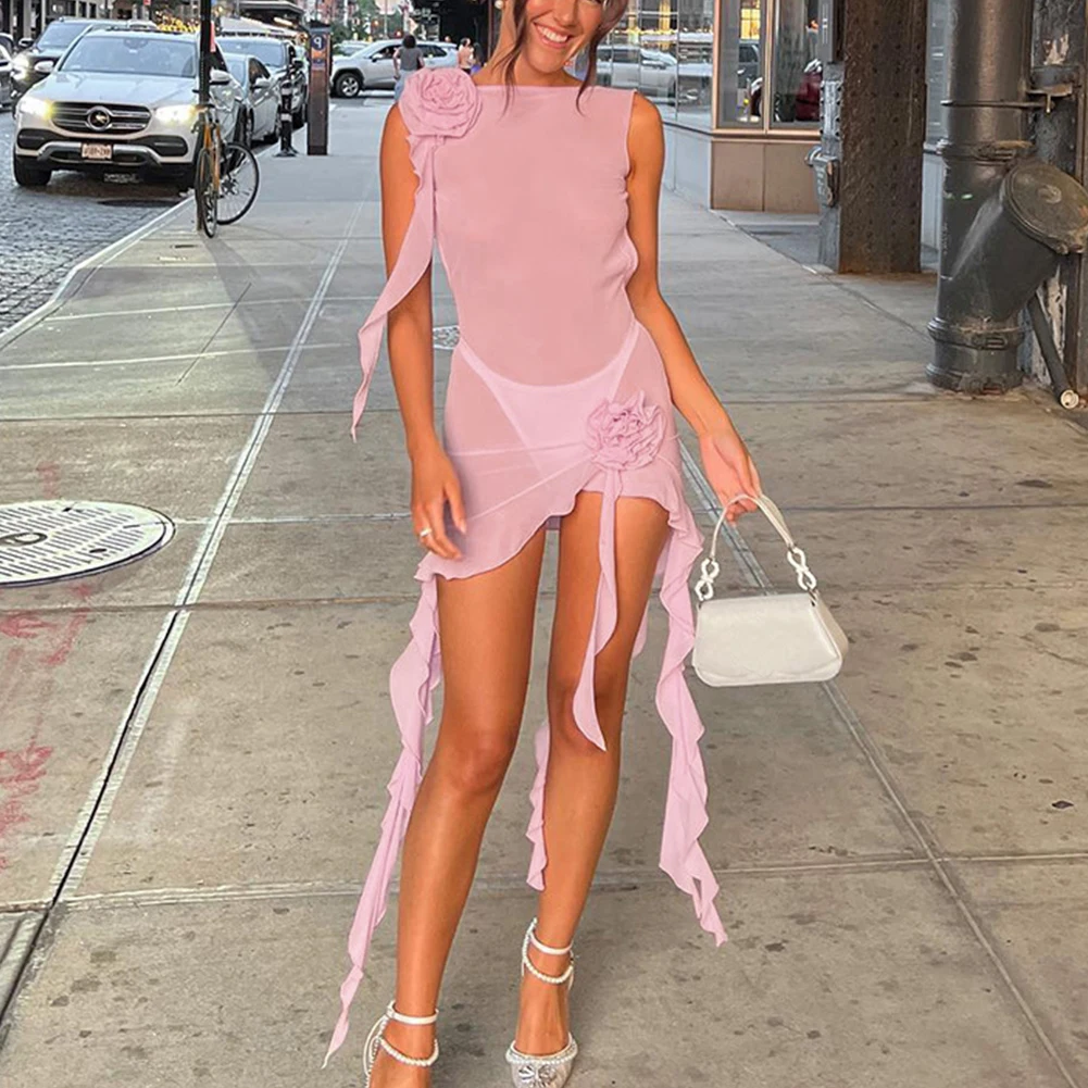 Dress Women Ruffle Sexy Mesh See Through Backless Irregular Bodycon Beach Outfit Summer Solid Slim Fit Streetwear robe Femme
Dress Women Ruffle Sexy Mesh See Through Backless Irregular Bodycon Beach Outfit Summer Solid Slim Fit Streetwear robe Femme