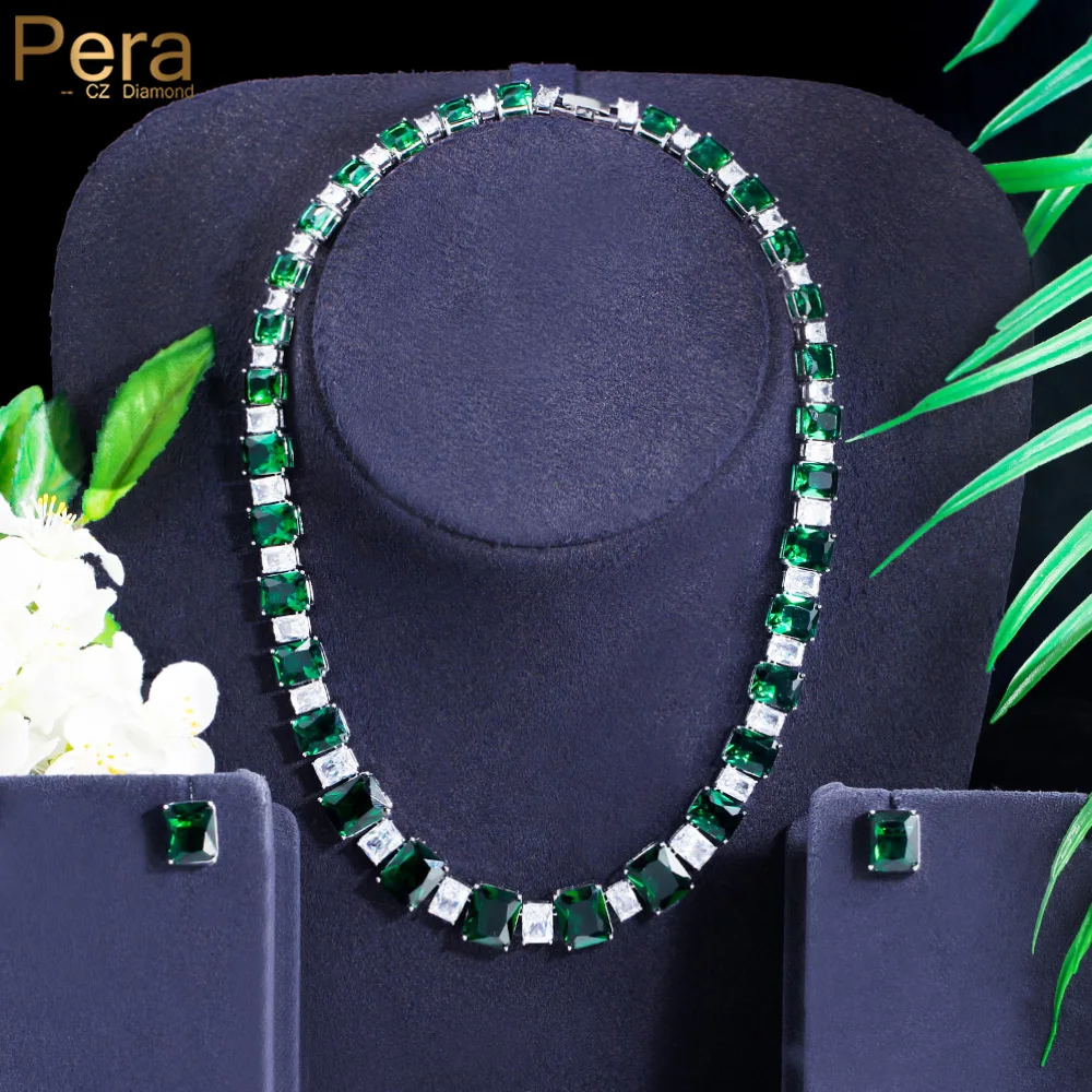 Pera Magnificent Green White Cubic Zirconia Big Square Link Choker Necklace Stud Earrings Engagement Jewelry Sets for Women J238
Pera Magnificent Green White Cubic Zirconia Big Square Link Choker Necklace Stud Earrings Engagement Jewelry Sets for Women J238