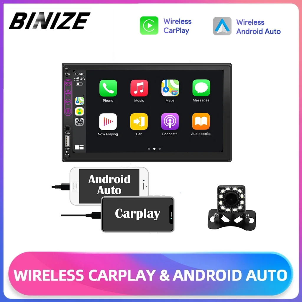 Binize 7-дюймовый автомобильный радиоприемник мультимедийный MP5-плеер с Carplay и Android