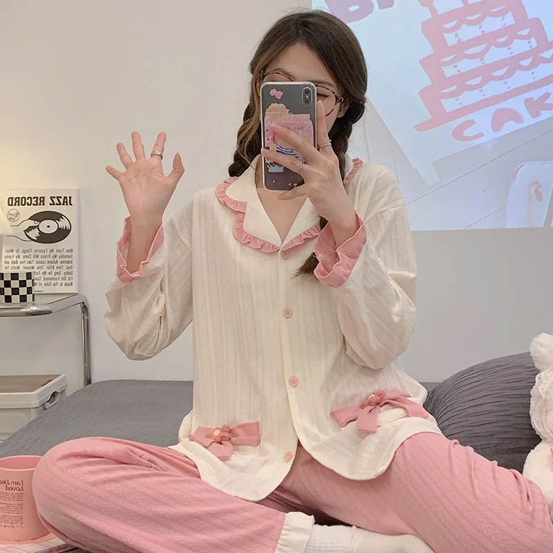 2023 Spring Autumn Long Sleeve Cotton Pajama Sets for Women Korean Cute Sleepwear Suit Pyjama Homewear Pijama Mujer Home Clothes
2023 Spring Autumn Long Sleeve Cotton Pajama Sets for Women Korean Cute Sleepwear Suit Pyjama Homewear Pijama Mujer Home Clothes