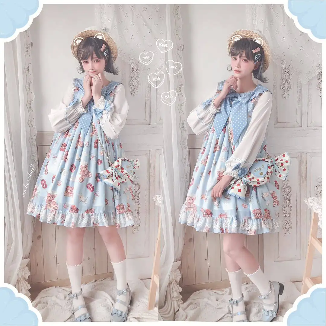 Japanese Cute Lolita Suspender Skirt Sweet Kawaii Jsk Cute Girl Lolita Dress Donut Cake Print Lolita Blue Lolita Dress
Japanese Cute Lolita Suspender Skirt Sweet Kawaii Jsk Cute Girl Lolita Dress Donut Cake Print Lolita Blue Lolita Dress
