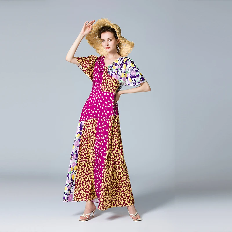 MIUXIMAO 2022 High Quality Spring&Summer Elegant Dress Short Sleeve V-Neck Patchwork Print Fashion Long Dress Women Vestides
MIUXIMAO 2022 High Quality Spring&Summer Elegant Dress Short Sleeve V-Neck Patchwork Print Fashion Long Dress Women Vestides