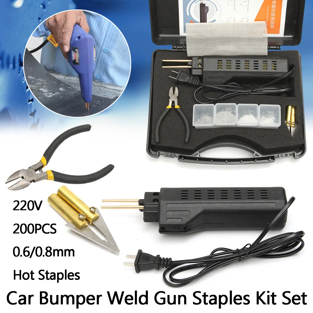 220V-250V Plastic Welder Hot Staplers Car Bumper Welding Torch Repairing Machine Fairing Auto Body Tool 0.6mm 0.8mm 200 Staples
220V-250V Plastic Welder Hot Staplers Car Bumper Welding Torch Repairing Machine Fairing Auto Body Tool 0.6mm 0.8mm 200 Staples