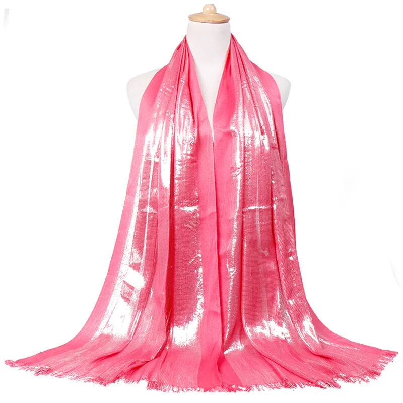 

Solid Color Hijabs Silver Glittery Scarf Women Spring Long Shawls And Wraps Hijab Scarves Pashmina Tassels Thin Headband