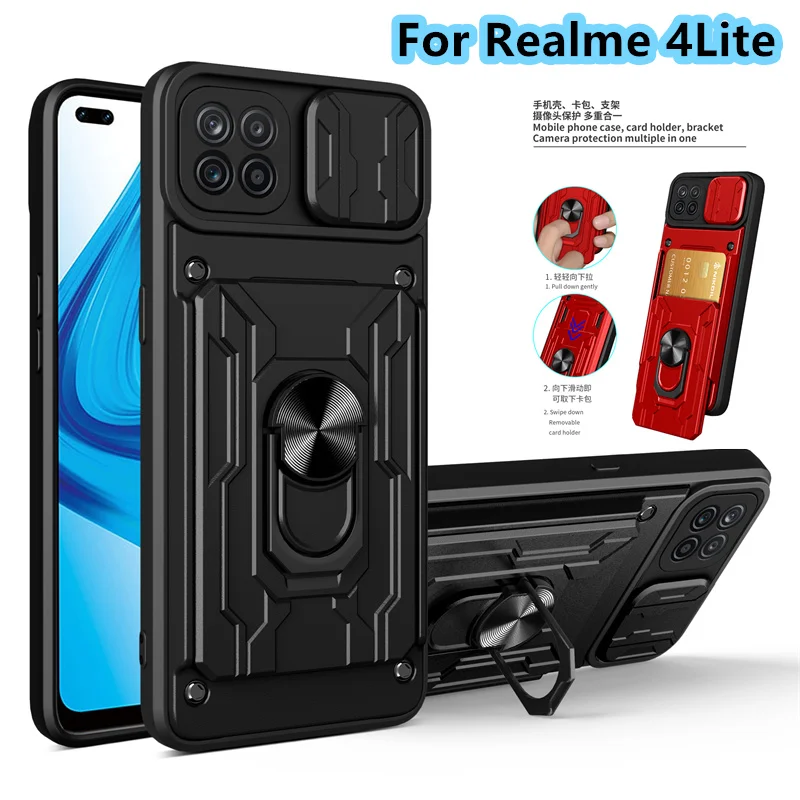 For Realme 4 Lite A93 2020 Armor Anti-Drop Bracket Ring Car Sliding Window Phone Case For F17 PRO Card Slot Protective Phone Cas 
For Realme 4 Lite A93 2020 Armor Anti-Drop Bracket Ring Car Sliding Window Phone Case For F17 PRO Card Slot Protective Phone Cas