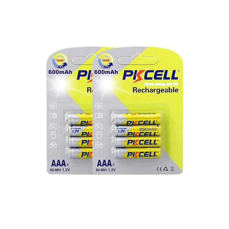 

Аккумуляторные батарейки PKCELL, 8 шт./2 карты, 1,2 в, NIMH, AAA, 600 мАч, 1,2 В, 3 А, никель-металлогидридные батарейки более 1000 циклов