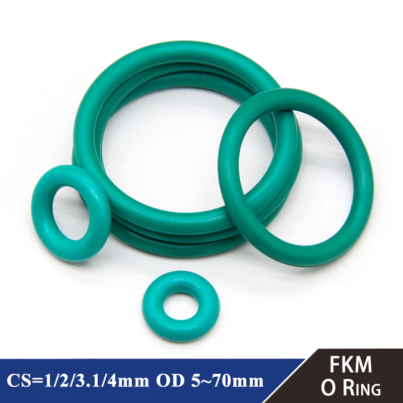 

10PCS Green FKM O Ring CS 1/2/3.1/4mm OD 5-70mm Sealing Gasket Insulation Oil High Temperature Resistance Fluorine Rubber O-Ring