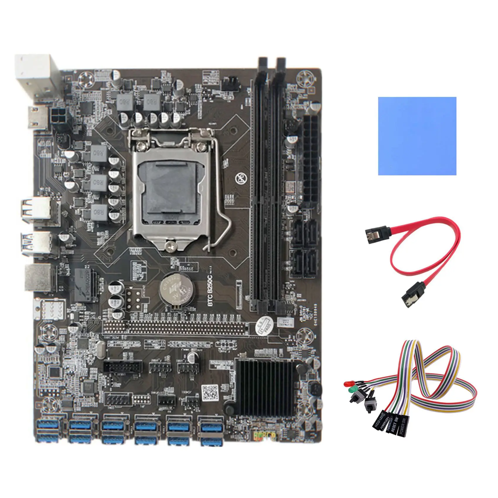 B250C Miner Motherboard+Dual Switch Cable with Light+Thermal Pad+SATA Cable 12 PCIE to USB3.0 Graphics Card Slot LGA1151
B250C Miner Motherboard+Dual Switch Cable with Light+Thermal Pad+SATA Cable 12 PCIE to USB3.0 Graphics Card Slot LGA1151