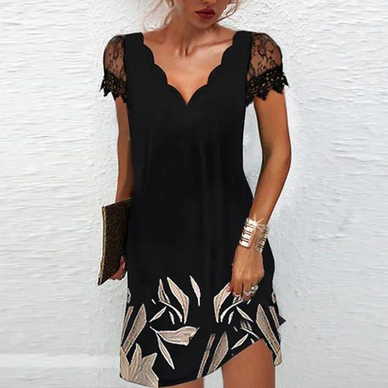 Women's Spring and Summer Sexy Ladies Short Lace Sleeve Elegant Party Skirt Printing V Neck Casual Loose Fitting A-Line Dresses
Women's Spring and Summer Sexy Ladies Short Lace Sleeve Elegant Party Skirt Printing V Neck Casual Loose Fitting A-Line Dresses