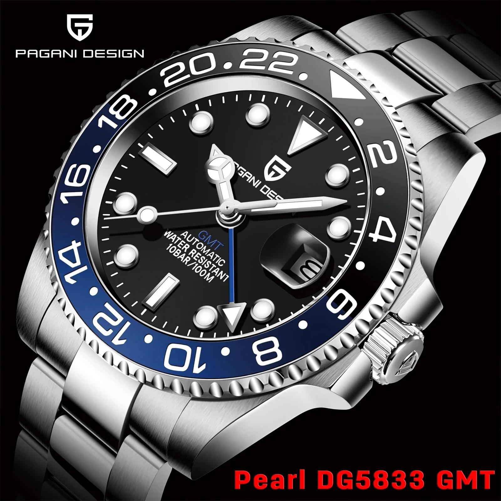

PAGANI DESIGN New Men Watch GMT 40mm Mechanical Watch Top Brand Sapphire Glass Sports Waterproof Clock Relogio Masculino PD-1662