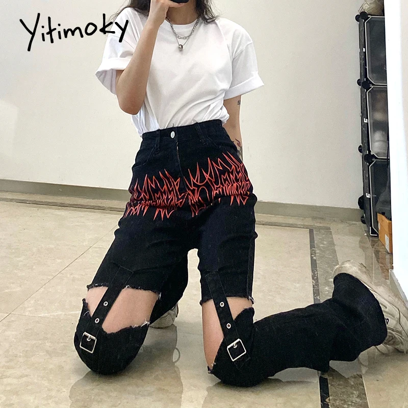 Yitimoky Hip Hop Jeans High Waist Hollow Out Cargo Pants Women Buckle Pants Joggers Street Adjustable Denim Trousers Goth Print
Yitimoky Hip Hop Jeans High Waist Hollow Out Cargo Pants Women Buckle Pants Joggers Street Adjustable Denim Trousers Goth Print