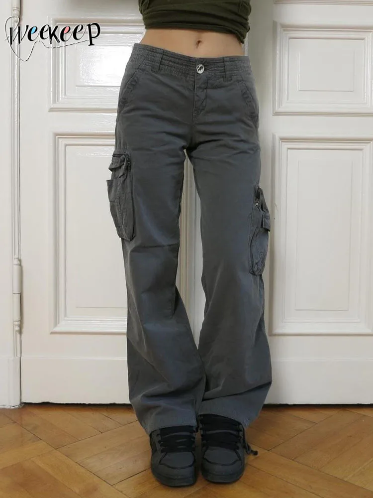 

Weekeep/уличная одежда; Брюки-карго с карманами в стиле пэчворк; Y2k Harajuku; Мешковатые женские брюки с низкой посадкой; Модные повседневные хиппи-капри в Корейском стиле