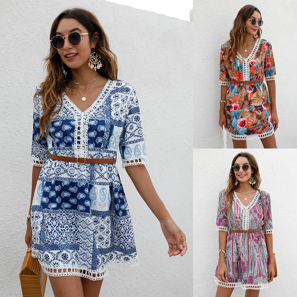 2023 New Women's Summer Bohemian Set Ethnic Style Printing Casual Office 5/4 Sleeve V-Neck Lace Edge Dress for Women
2023 New Women's Summer Bohemian Set Ethnic Style Printing Casual Office 5/4 Sleeve V-Neck Lace Edge Dress for Women