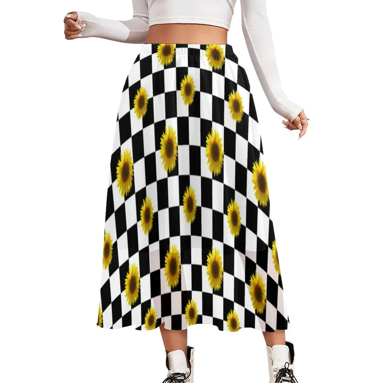 Sunflower Print Skirt Black and White Checkered Beach Long Skirts High Waist Cute A-line Skirt Street Fashion Bottoms Big Size
Sunflower Print Skirt Black and White Checkered Beach Long Skirts High Waist Cute A-line Skirt Street Fashion Bottoms Big Size