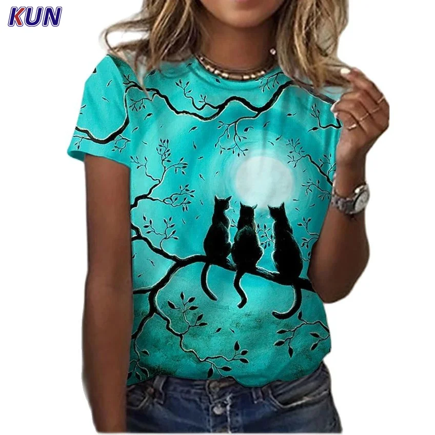 2022 Women's 3D Cat and Moon Print T-shirt 3D Cat Animal Print Crew Neck Basic Green T-shirt Women's Fashion Casual T-shirt
2022 Women's 3D Cat and Moon Print T-shirt 3D Cat Animal Print Crew Neck Basic Green T-shirt Women's Fashion Casual T-shirt