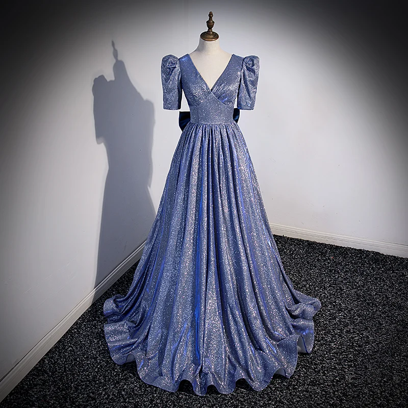 sexy Deep V Neck Sequin Evening Dresses Fashion Puff Sleeves With Big Bow Party Gown Formal A-line Floor Length Prom Dress
sexy Deep V Neck Sequin Evening Dresses Fashion Puff Sleeves With Big Bow Party Gown Formal A-line Floor Length Prom Dress