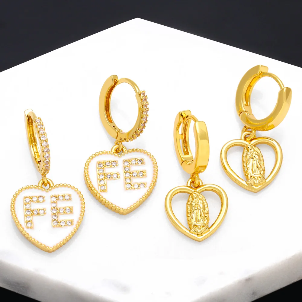 Copper Zircon Hoops Heart FE Earrings for Women Gold Plated Virgin Mary Dangle Earrings Simple Jewelry Party Gifts ersa275
Copper Zircon Hoops Heart FE Earrings for Women Gold Plated Virgin Mary Dangle Earrings Simple Jewelry Party Gifts ersa275