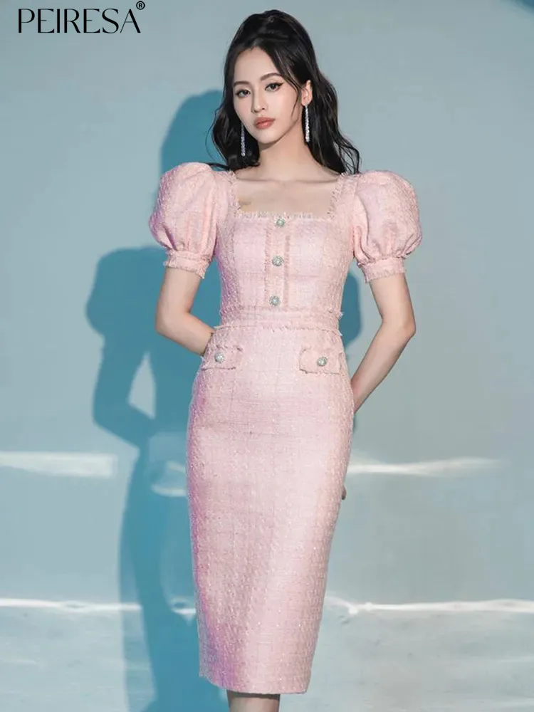 PEIRESA Puff Sleeve Square Collar Tweed Party Dresses For Women Slim Waist Bodycon Celebrity Elegant Split Midi Long Dress Robe
PEIRESA Puff Sleeve Square Collar Tweed Party Dresses For Women Slim Waist Bodycon Celebrity Elegant Split Midi Long Dress Robe