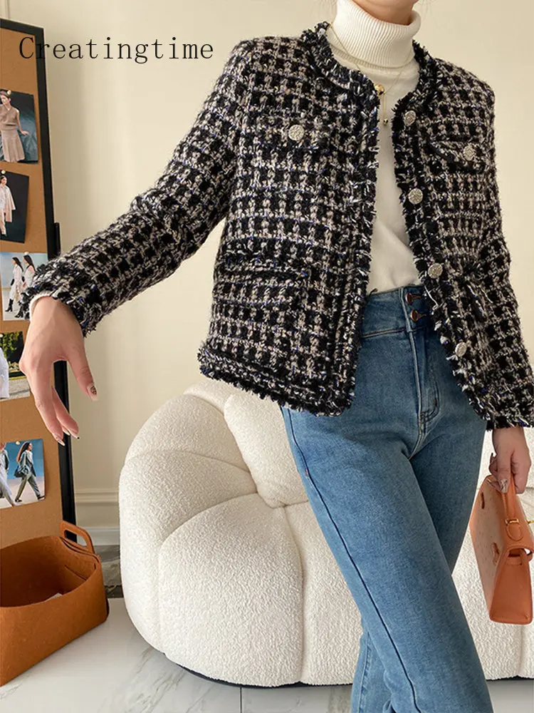 Plaid Splicing Tweed Down Liner Jacket Women's 2022 Autumn Winter Round Collar Single Breasted Multi-pocket Female Jackets 1A344 
Plaid Splicing Tweed Down Liner Jacket Women's 2022 Autumn Winter Round Collar Single Breasted Multi-pocket Female Jackets 1A344