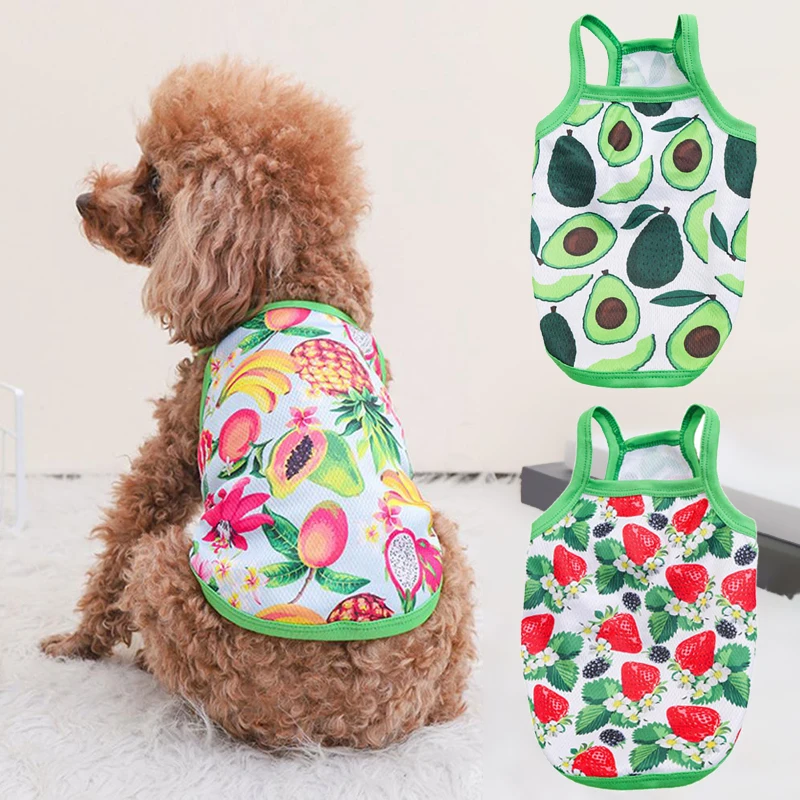 

Puppy Summer Clothing Breathable Pet T-Shirts Avocado Strawberry Printed Dog Cat Vest Teddy Bichon Bear Small Dogs Chothing York