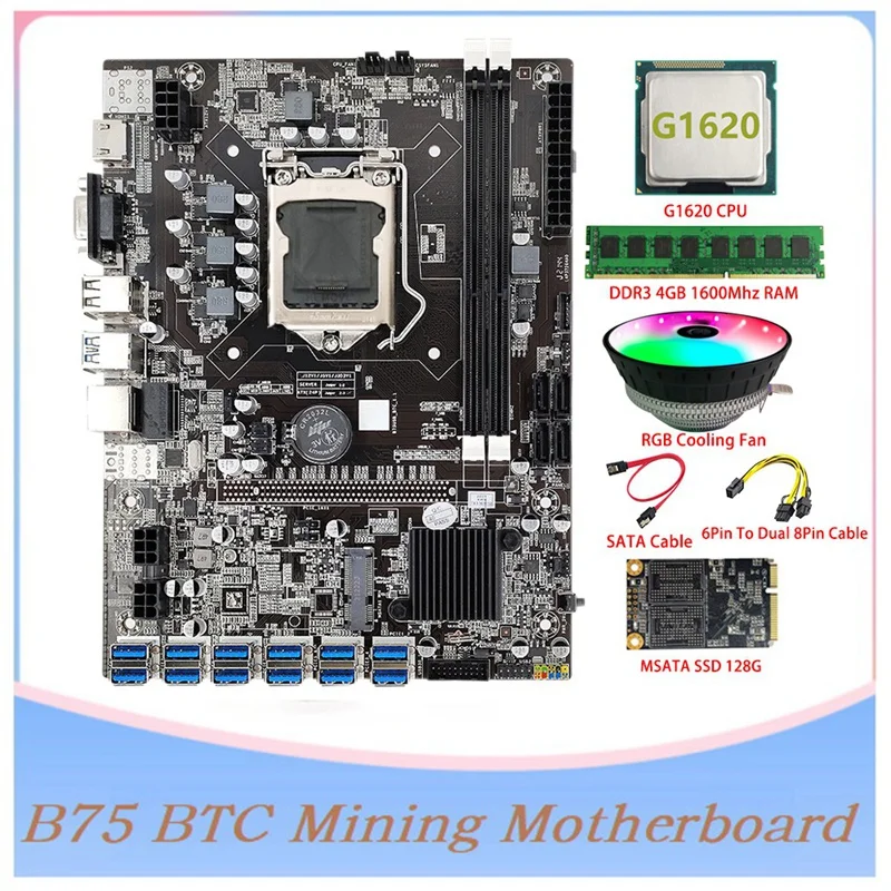 B75 BTC Mining Motherboard 12 PCIE To USB LGA1155 MSATA SSD 128G+DDR3 4GB 1600Mhz RAM+Cooling Fan B75 ETH Motherboard
B75 BTC Mining Motherboard 12 PCIE To USB LGA1155 MSATA SSD 128G+DDR3 4GB 1600Mhz RAM+Cooling Fan B75 ETH Motherboard