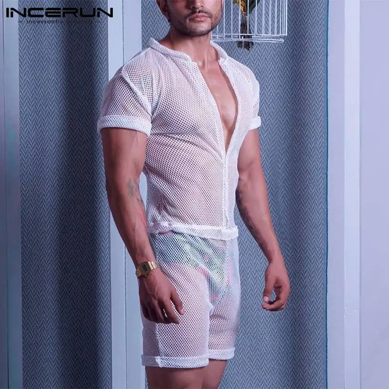 Men Rompers Pajamas Mesh Transparent Breathable V Neck Homewear Short Sleeve Jumpsuits Sexy Sleepwear Playsuits S-5XL INCERUN
Men Rompers Pajamas Mesh Transparent Breathable V Neck Homewear Short Sleeve Jumpsuits Sexy Sleepwear Playsuits S-5XL INCERUN