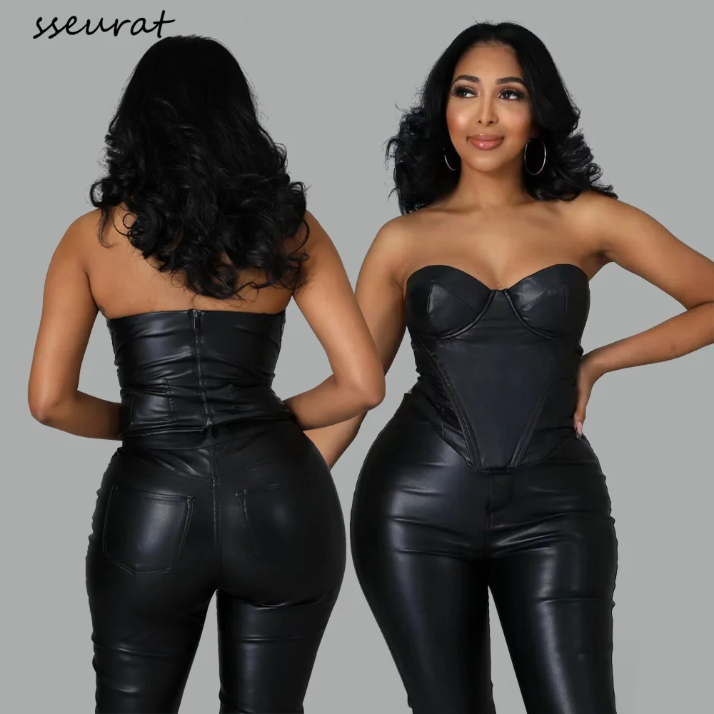 PU Leather Women Two-Piece Set Summer Vintage Slim Tank Top Female Streetwear Elastic High Waist Pants Set
PU Leather Women Two-Piece Set Summer Vintage Slim Tank Top Female Streetwear Elastic High Waist Pants Set