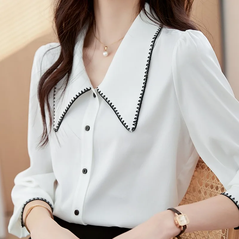 Peter Pan Collar Blouse Shirt Women Tops New Long-sleeve Ladies Shirts Button Up Feminina Camisas De Mujer Women's Clothing 853J
Peter Pan Collar Blouse Shirt Women Tops New Long-sleeve Ladies Shirts Button Up Feminina Camisas De Mujer Women's Clothing 853J